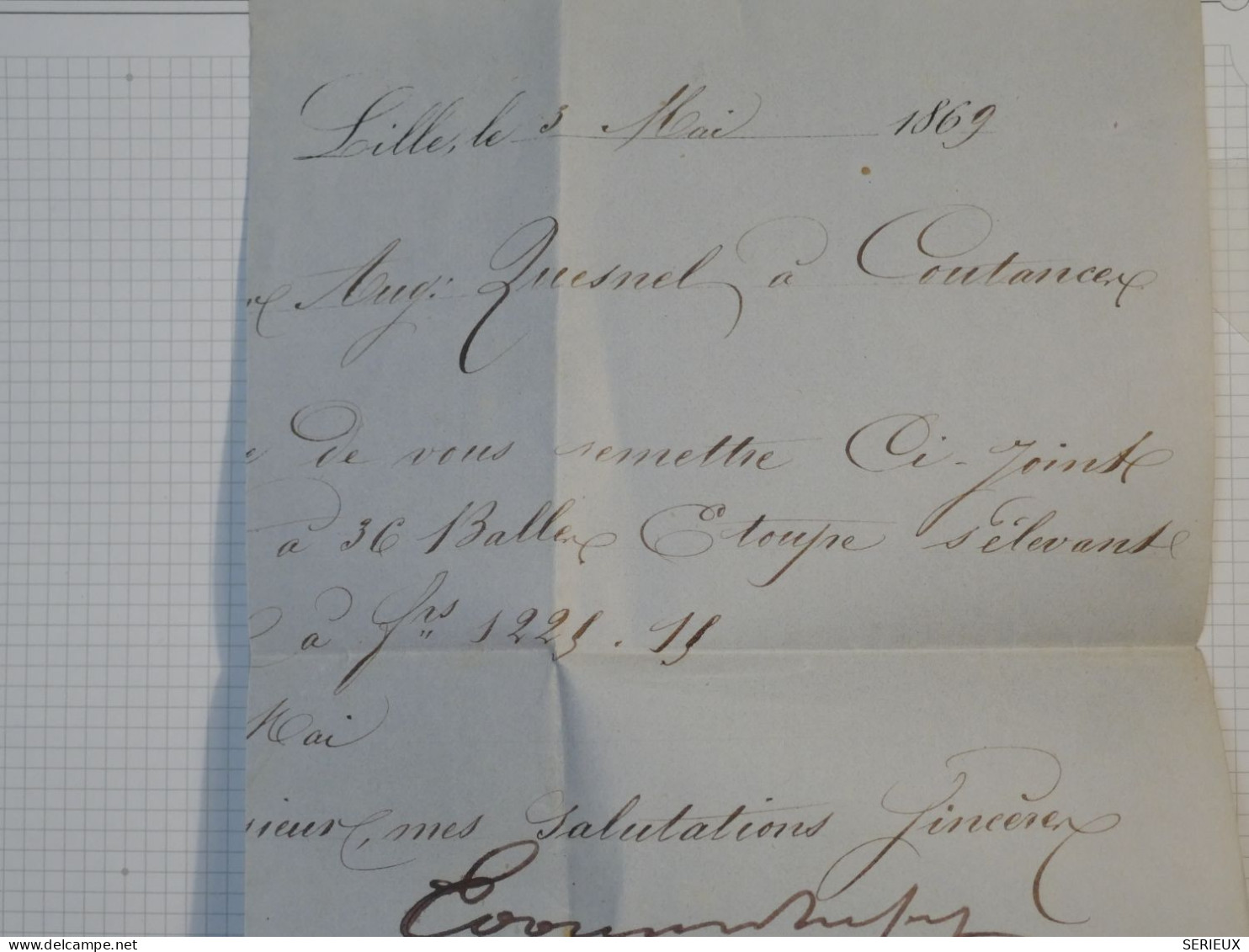 DF14  FRANCE LETTRE   1869 LILLE + N°29 DECENTRE + AFF.  INTERESSANT+ ++++ - 1863-1870 Napoléon III Lauré