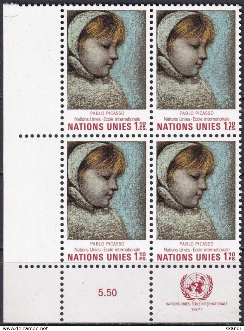 UNO GENF 1971 Mi-Nr. 21 Eckrand-Viererblock ** MNH - Unused Stamps