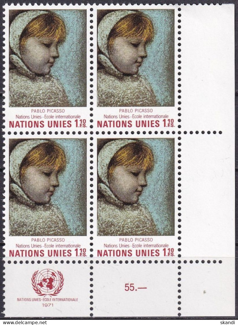 UNO GENF 1971 Mi-Nr. 21 Eckrand-Viererblock ** MNH - Ongebruikt