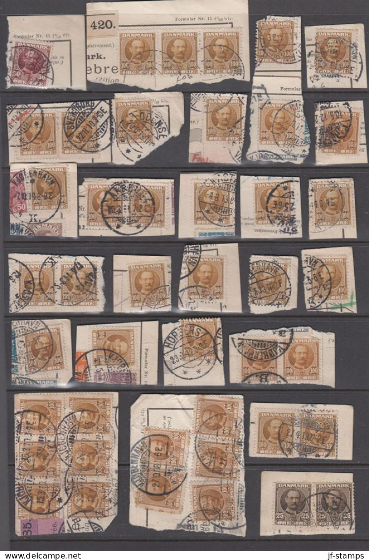 1907. King Frederik VIII. Selection With 40+ Stamps Mainly 100 Øre On Cut From Parcelcards.  (Michel 59+) - JF537224 - Gebraucht