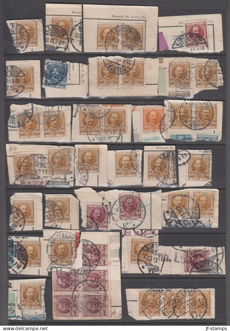 1907. King Frederik VIII. Selection With 40+ Stamps Mainly 100 Øre On Cut From Parcelcards.  (Michel 59+) - JF537225 - Oblitérés