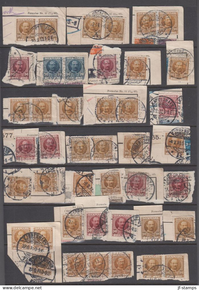 1907. King Frederik VIII. Selection With 40+ Stamps Mainly 100 Øre On Cut From Parcelcards.  (Michel 59+) - JF537226 - Gebraucht