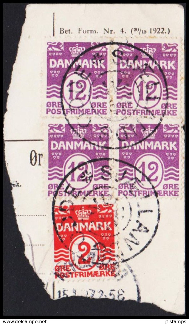 1927. DANMARK. Wavyline 4 Ex 12 ØRE + 2 ØRE On Small Piece From Parcel Card Cancelled With S... (Michel 167+) - JF537309 - Oblitérés