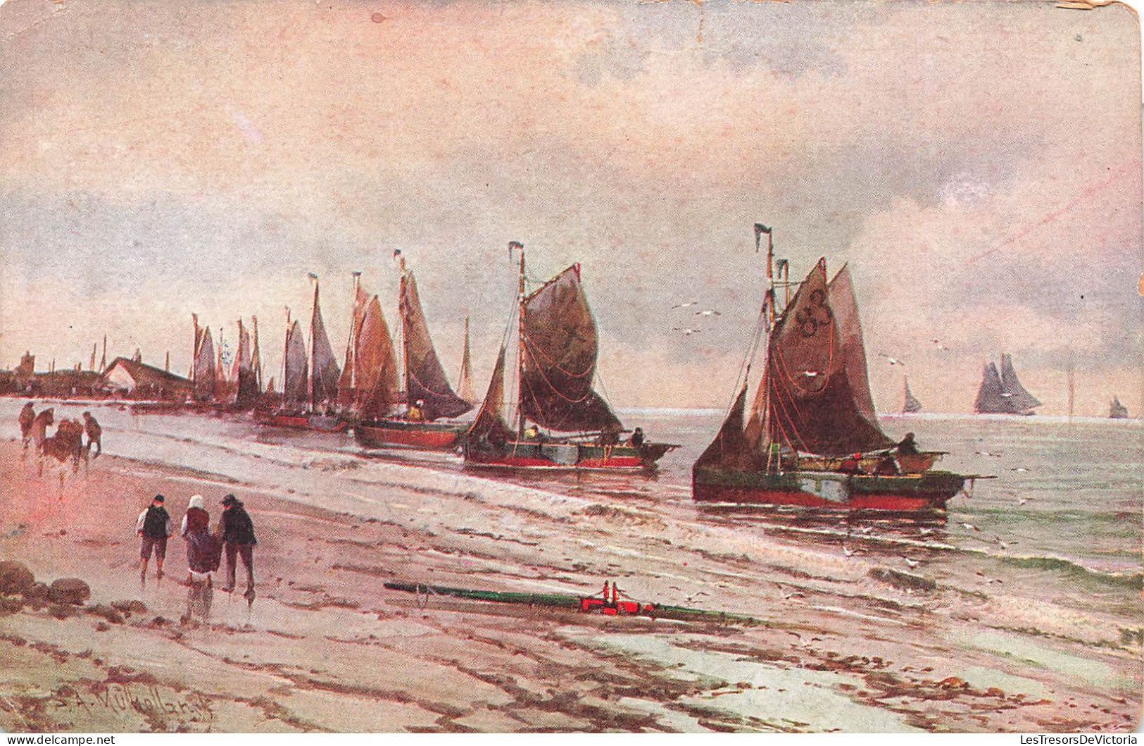 ARTS - Peintures Et Tableaux - Des Bateaux De Pêche Au Bord De  La Plage - Carte Postale Ancienne - Paintings