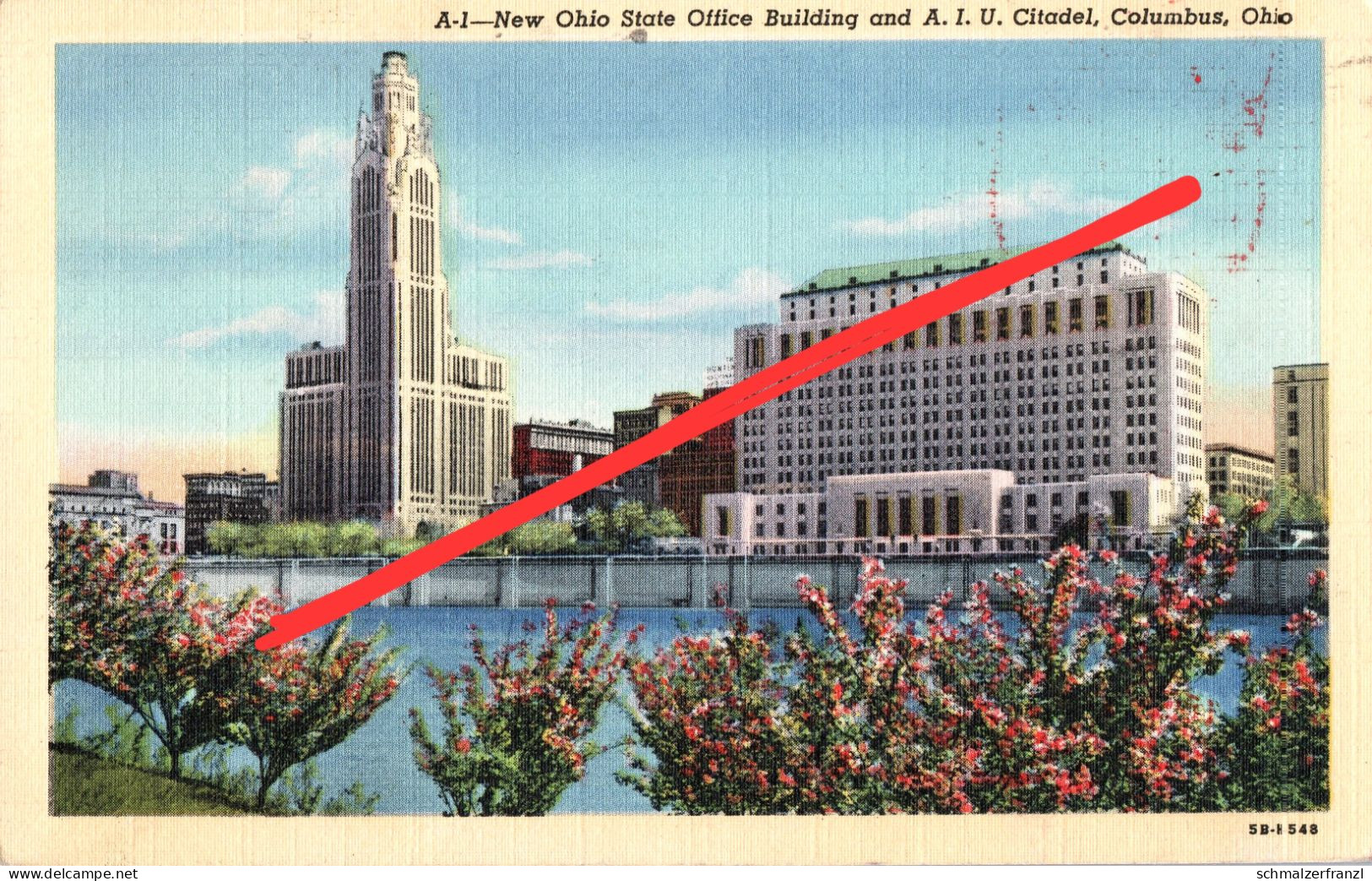 AK Columbus New Ohio State Office Building And A. I. U. Citadel Scioto OH United States USA Timbre Stamp Centenary 1947 - Columbus