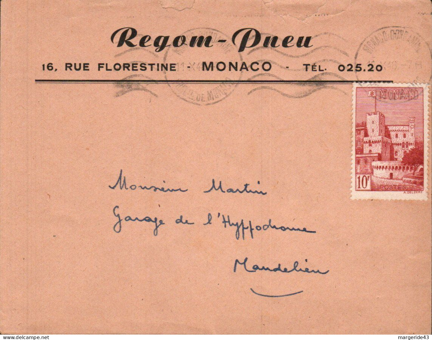 MONACO SEUL SUR LETTRE A EN TETE POUR LA FRANCE 1948 - Briefe U. Dokumente