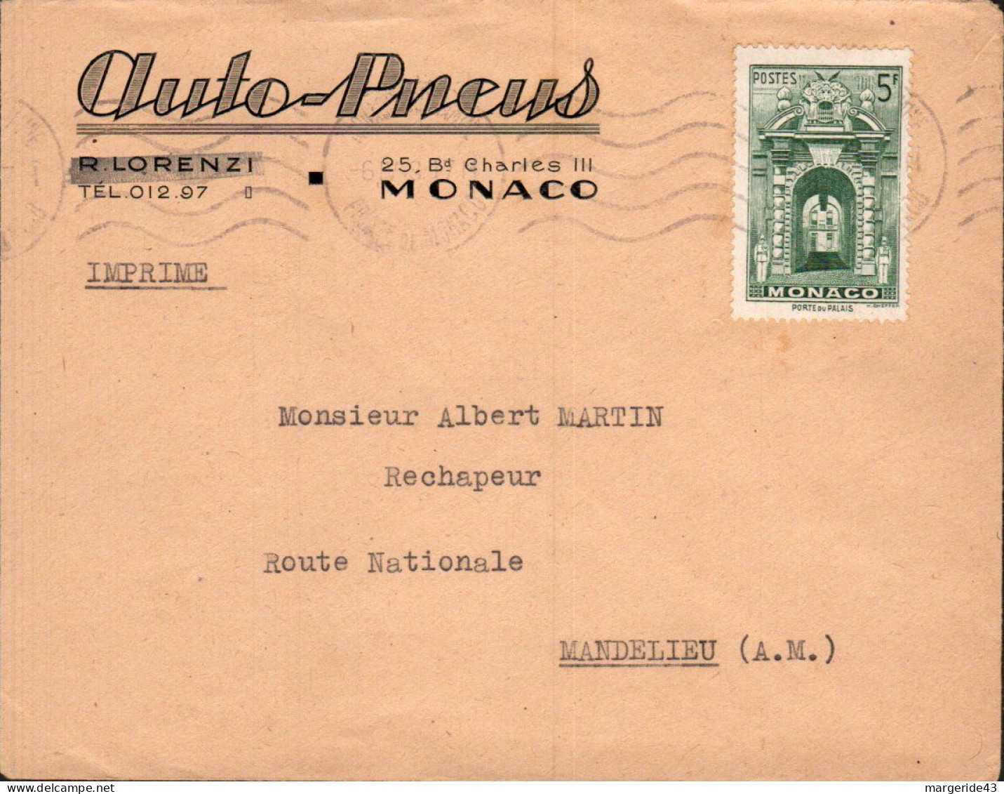 MONACO SEUL SUR LETTRE A EN TETE POUR LA FRANCE 1948 - Brieven En Documenten