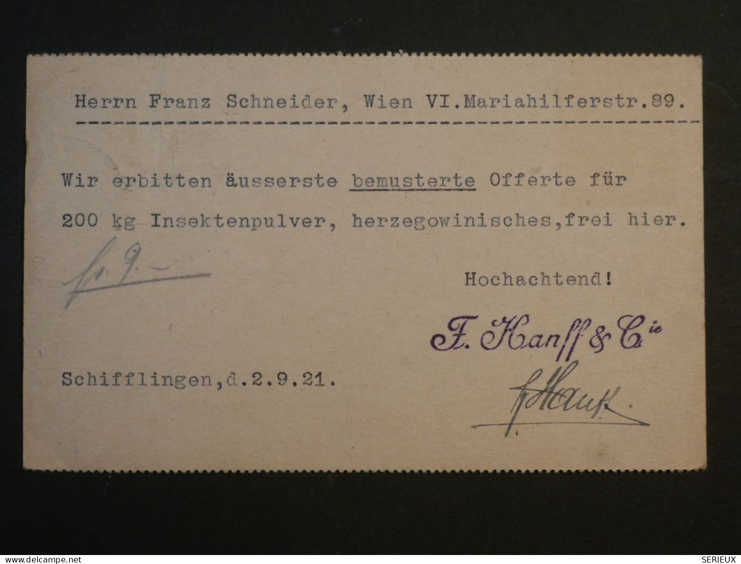 DF14  LUXEMBOURG  BELLE  CARTE 1921 SCHIFFLANGE A WIEN AUTRICHE +AFF. INTERESSANT+++++ - Storia Postale