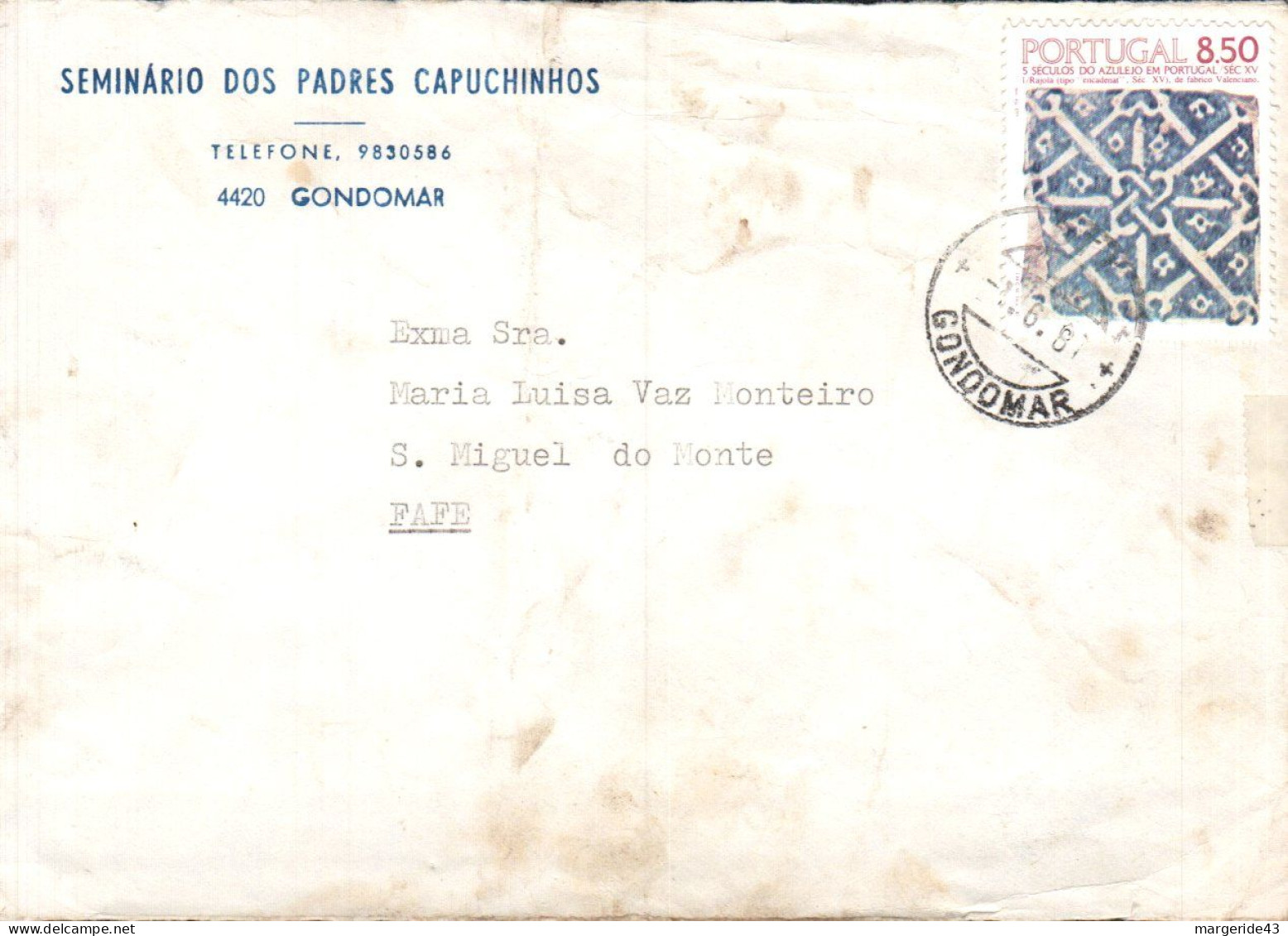 PORTUGAL SEUL SUR DEVANT DE LETTRE 1981 - Briefe U. Dokumente
