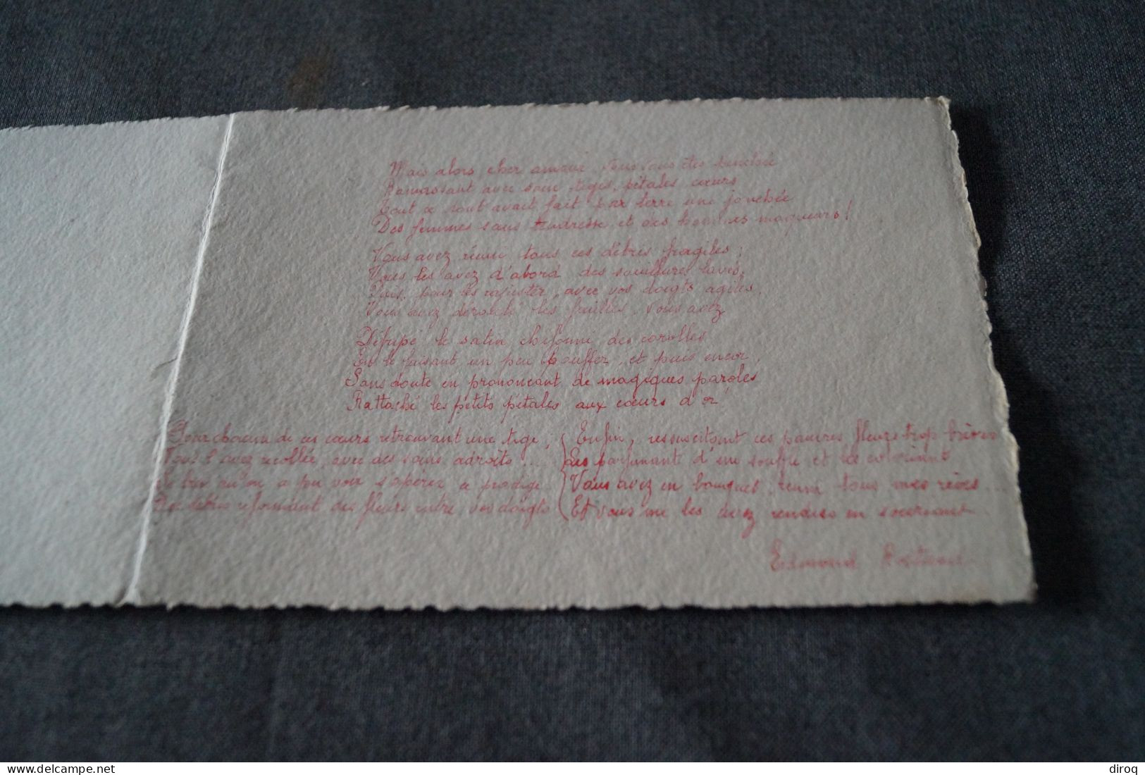 Superbe Manuscrit Edmond Rostand,Les Fleurs, 17 Cm. Sur 12 Cm. - Manuscritos