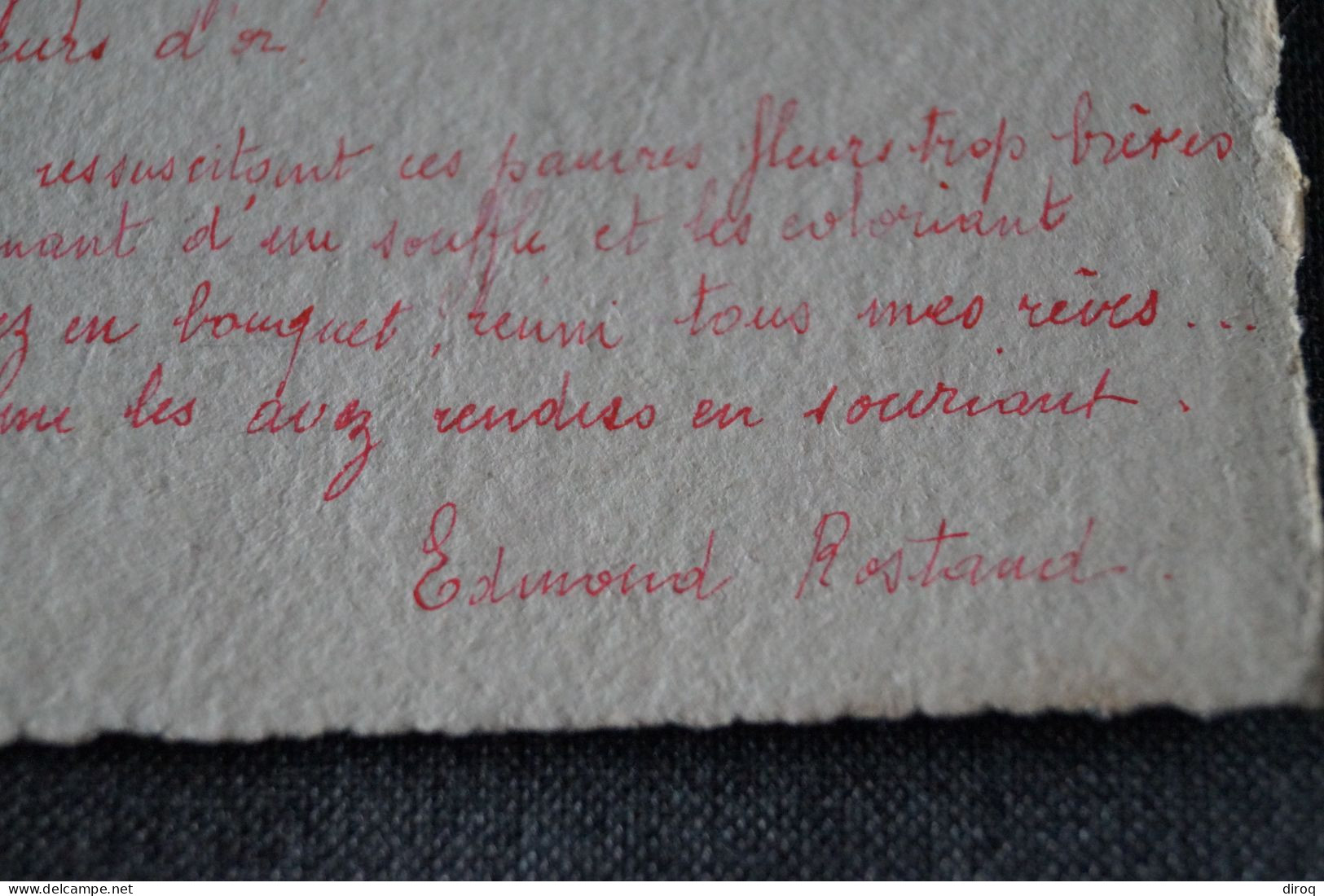 Superbe Manuscrit Edmond Rostand,Les Fleurs, 17 Cm. Sur 12 Cm. - Manuskripte