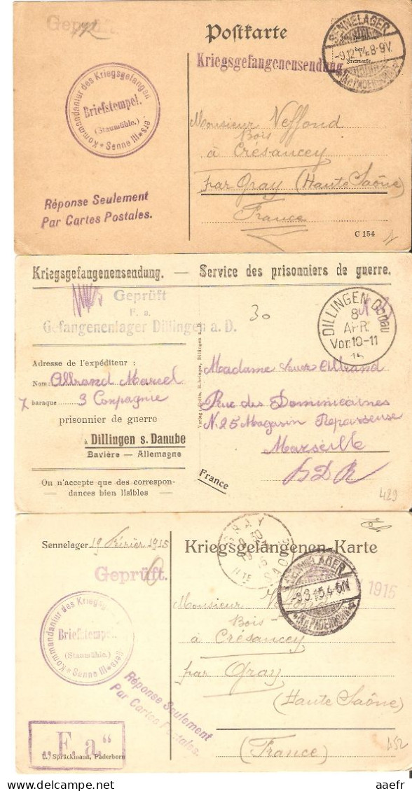 Allemagne Empire - 1914/16 - Petit Lot De 3 Kriegsgefangenensendung - Cachets Geprüft - F.A. - Kommandantur - Briefstemp - Courriers De Prisonniers