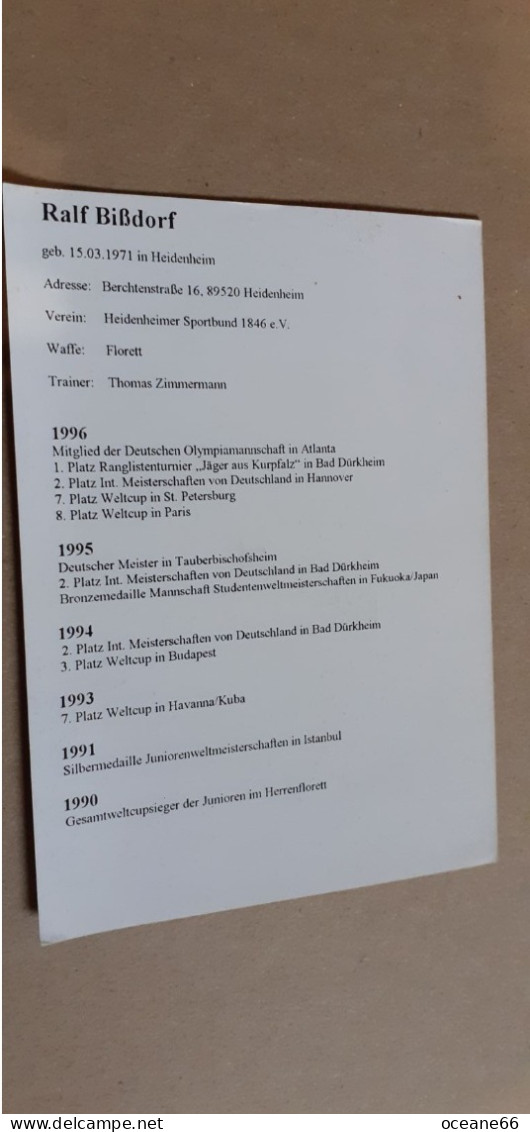 Autogramm Ralf Bissdorf Flirett Fleuret Equipe D'Allemagne 1996 - Schermen