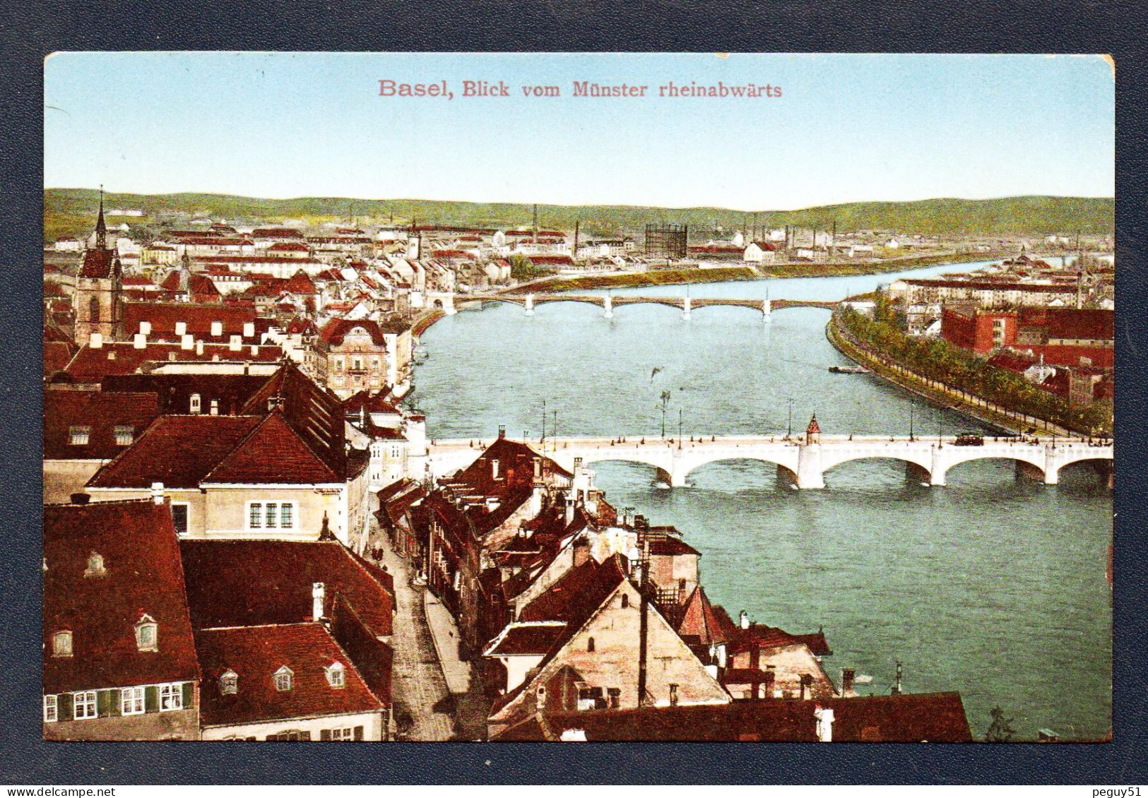 Bâle. Basel, Blick Vom Münster Rheinabwärts. Cheminées D'usines Au Bord Du Rhin. Franchise Militaire Déc. 1914 - Bâle