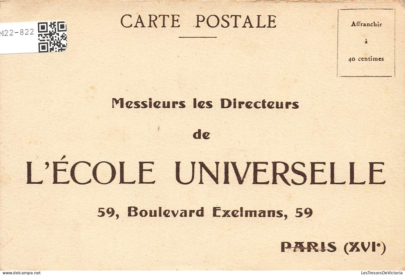 FRANCE - Paris - Ecole Universelle - Service De L'Inscription Et De L'expédition Des Cours - Carte Postale Ancienne - Enseignement, Ecoles Et Universités