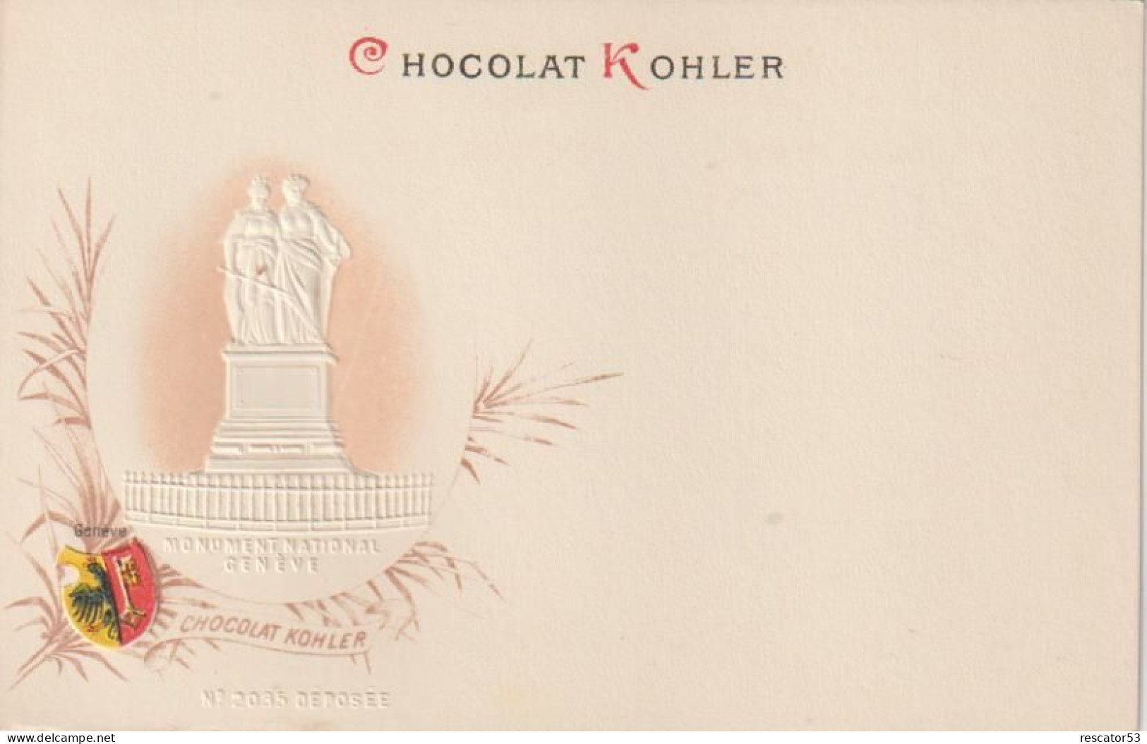 Rare Et Magnifique Cpa Chocolat Kohler Gaufrée Villes Des Cantons Suisse Genève - Sammlungen & Sammellose