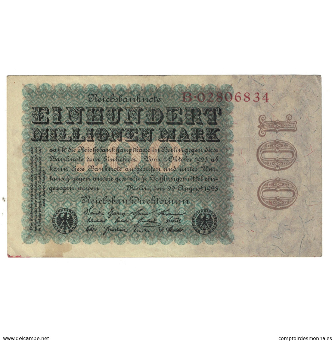 Billet, Allemagne, 100 Millionen Mark, 1923, 1923-08-22, KM:107a, TTB - 100 Millionen Mark