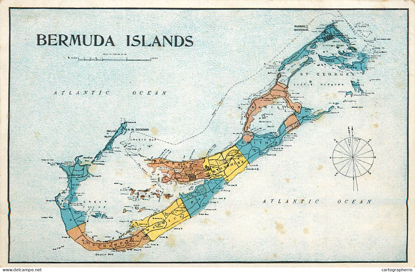 Bermuda Map Vintage Postcard - Bermuda
