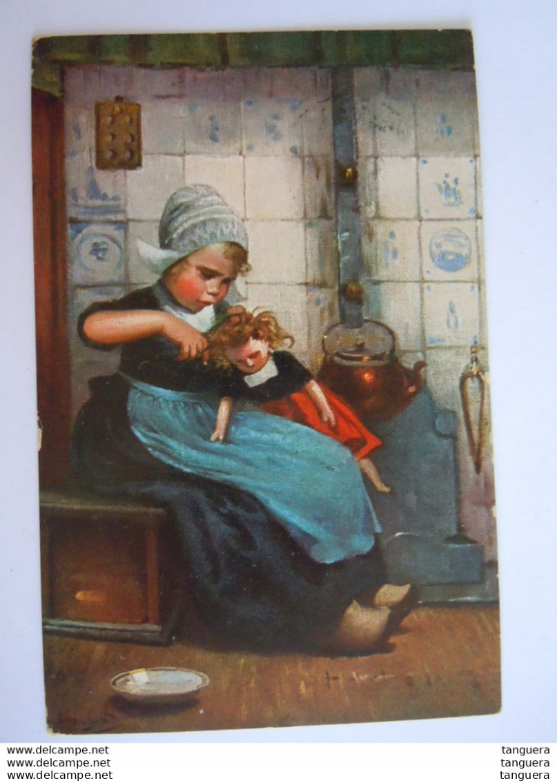 Illustration Fillette Coiffe Cheveux D'un Poupée Meisje Knipt Haar Pop Circulée 1906 Wien Edit E. Louyot - Jeux Et Jouets