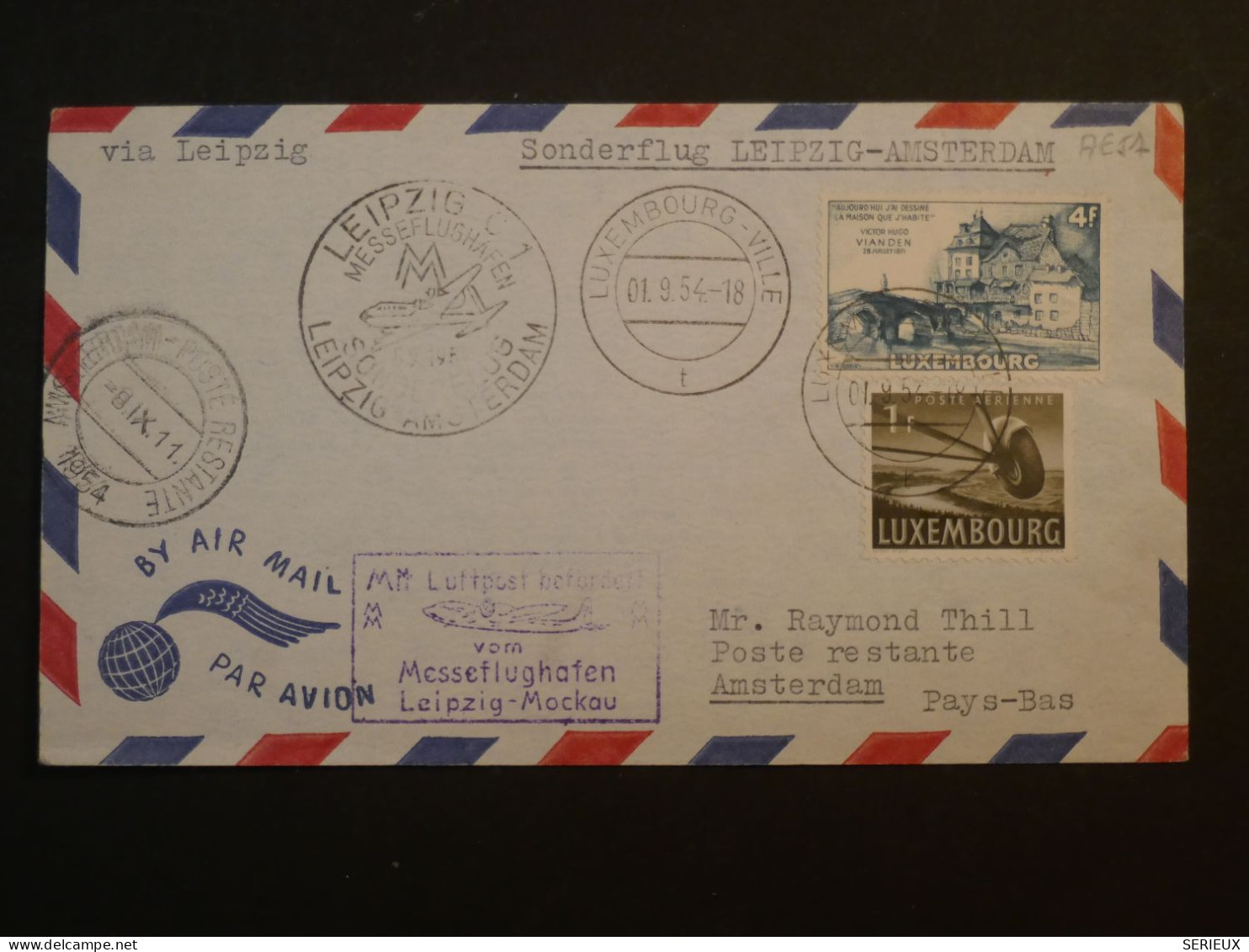DF14  LUXEMBOURG  BELLE  LETTRE  1953 SONDERFLUGT LEIPZIG AMSTERDAM PAYS BAS  +AFF. INTERESSANT+++++ - Covers & Documents
