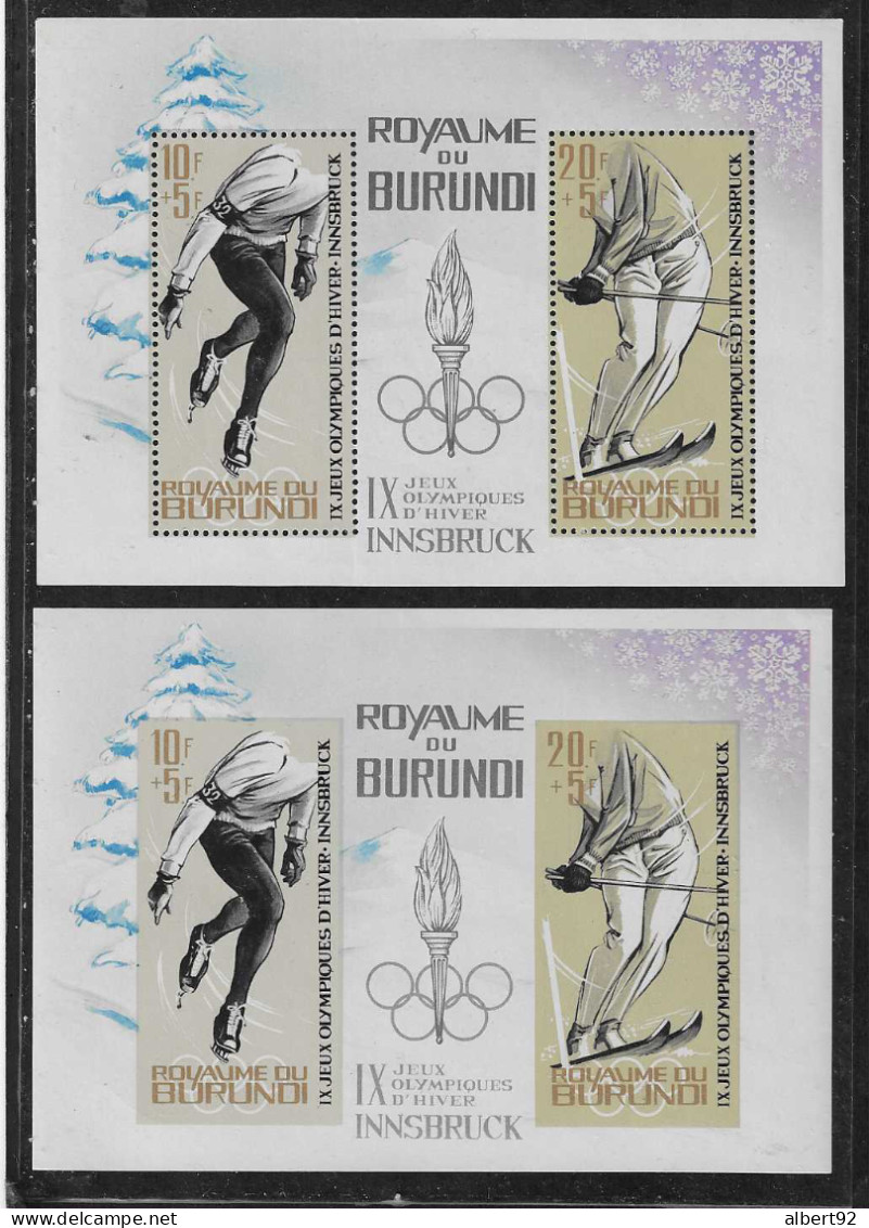 1964 Burundi: Jeux Olympiques D'Hiver D'Innsbruck: 2 Blocs-Feuillets: Dentelé** Et Non Dentelé** - Invierno 1956: Cortina D'Ampezzo
