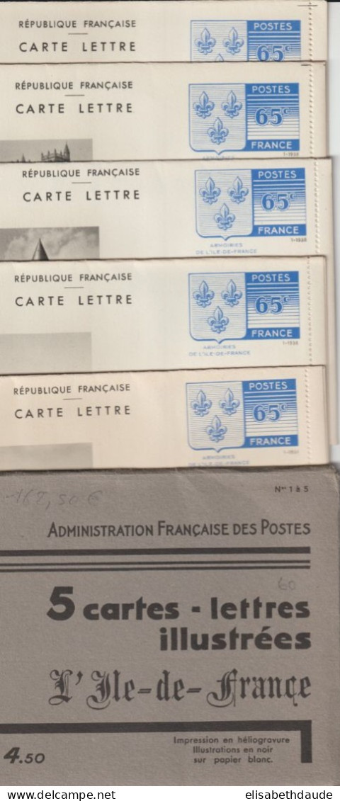 1938 - ARMOIRIES ILE DE FRANCE - SERIE COMPLETE 5 CARTES-LETTRES ENTIER ILLUSTREES DANS LA POCHETTE D'ORIGINE ! - Cartoline-lettere