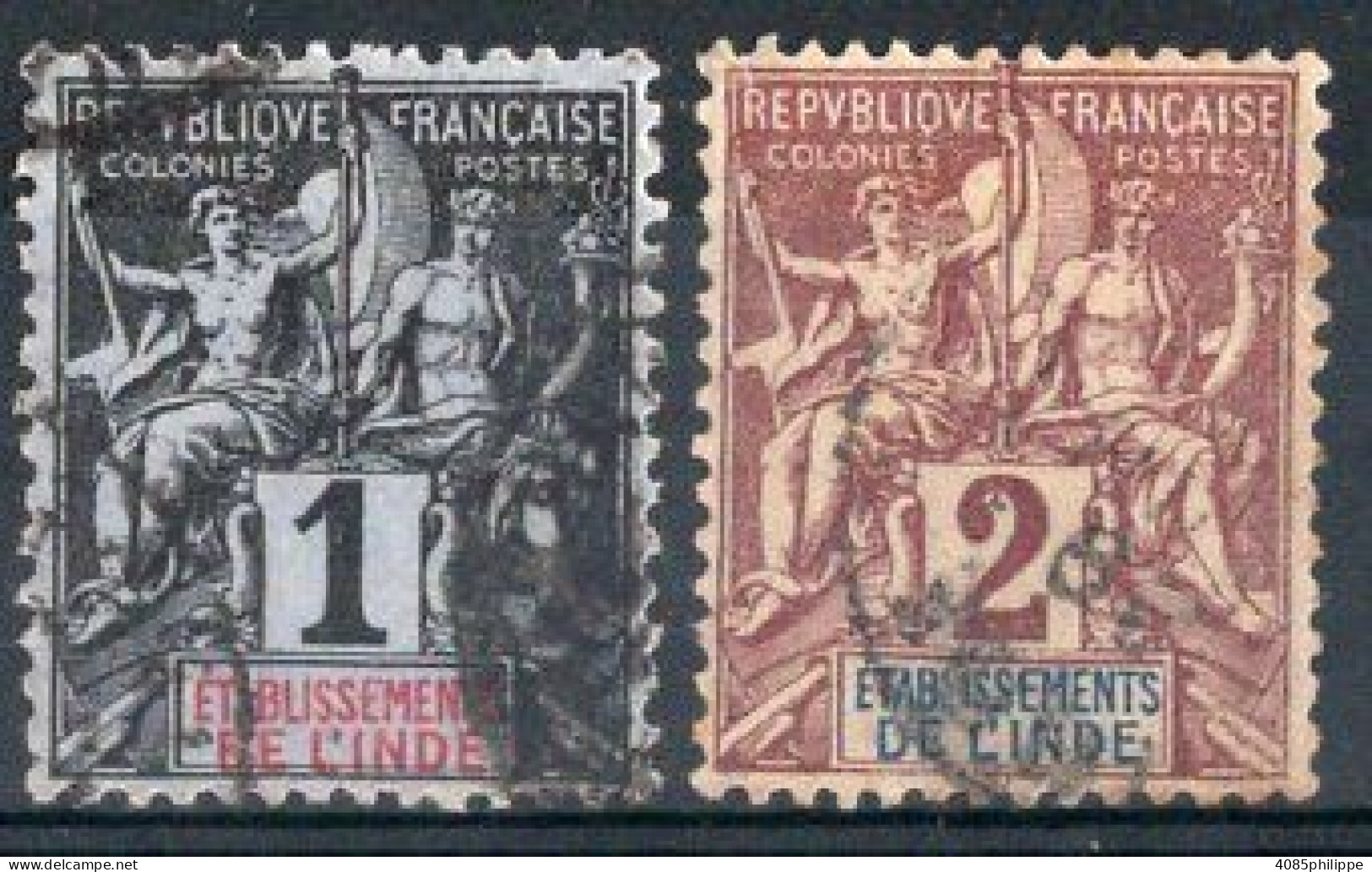 INDE Timbres-poste N°1 & 2 Oblitérés TB Cote : 5€00 - Used Stamps