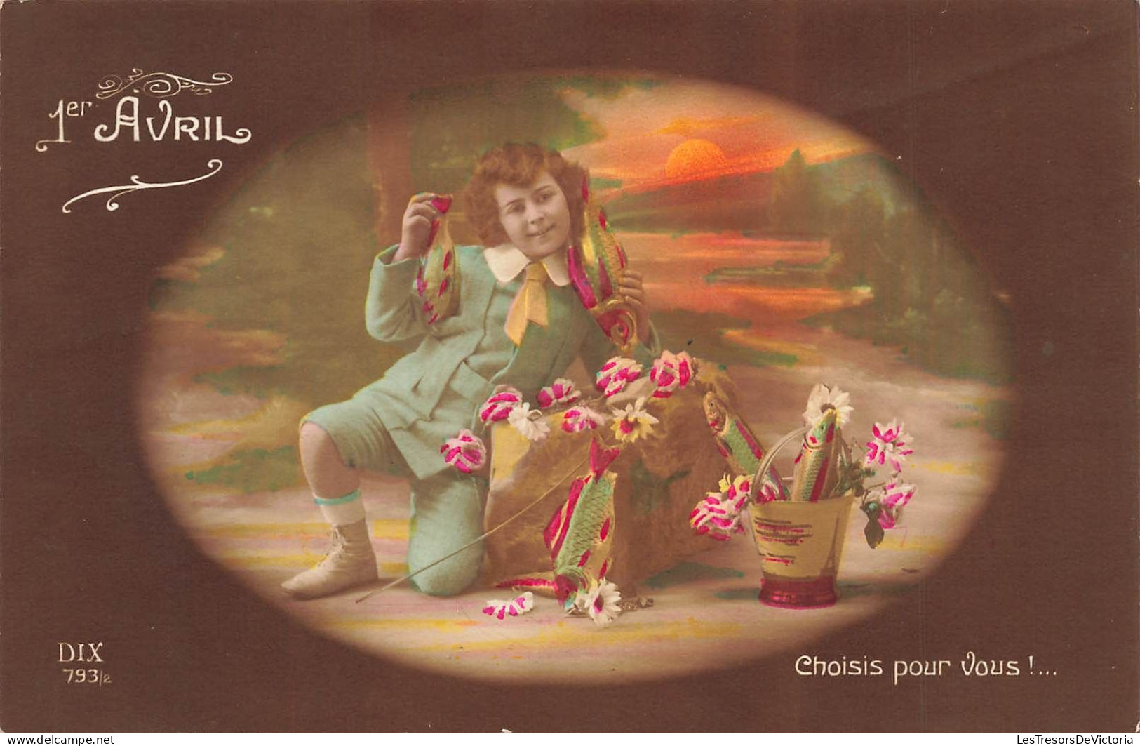 FÊTES ET VOEUX - Choisis Pour Vous ! - Un Enfants Avec Des Fleurs Et Du Poisson - Colorisé - Carte Postale Ancienne - 1 April (aprilvis)