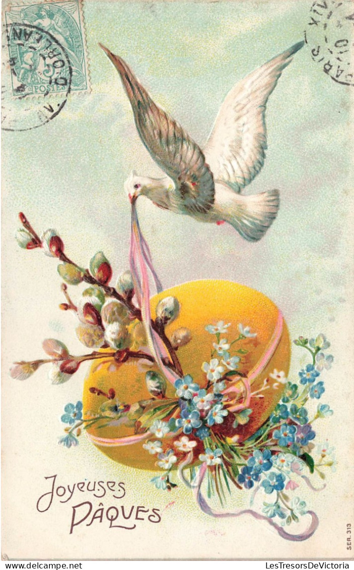 FÊTES ET VOEUX - Pâques - Un Oiseau Portant Un œuf Attaché Au Ruban - Colorisé - Carte Postale Ancienne - Pâques