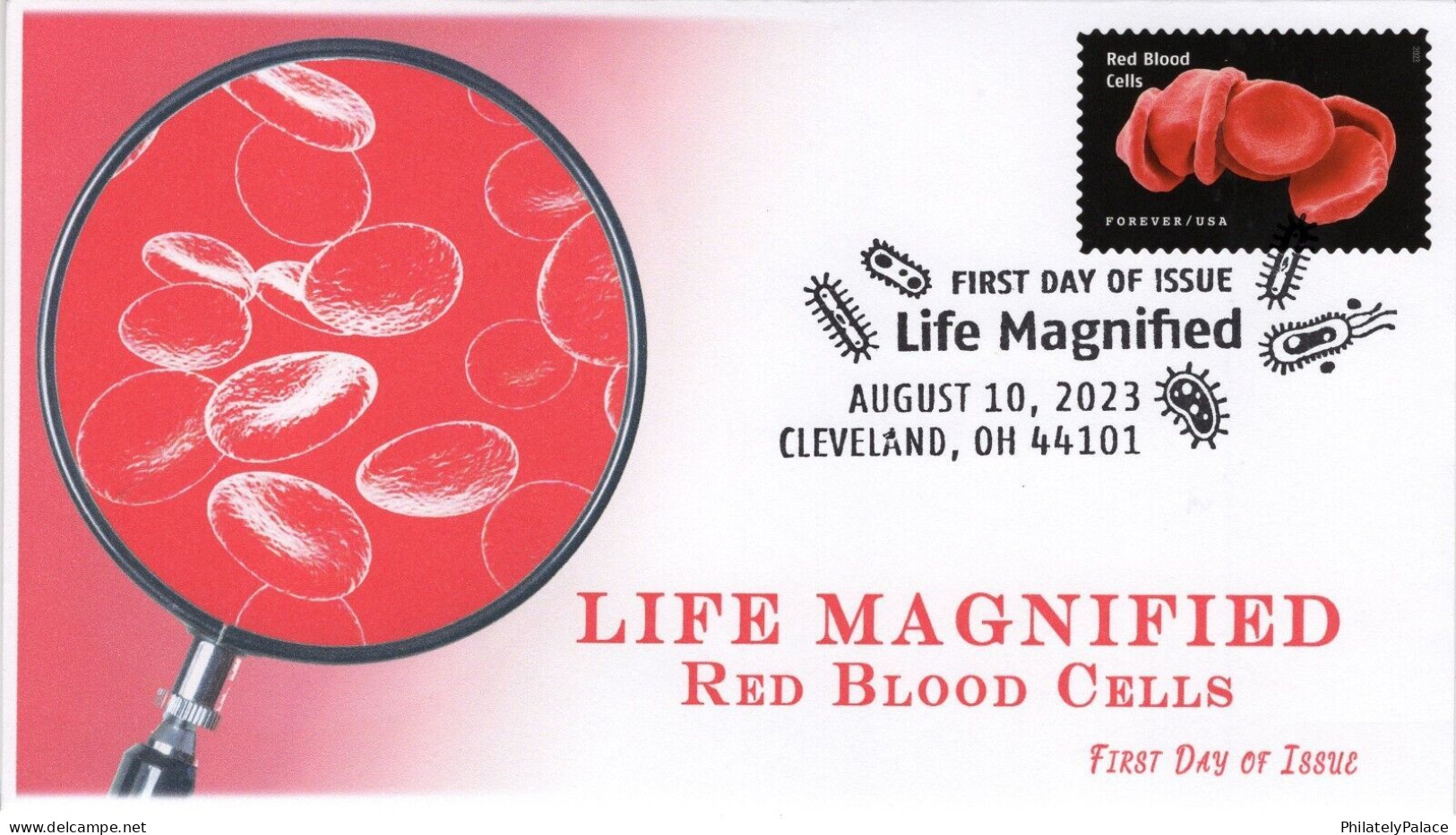 USA 2023 Life Magnified,Red Blood Cell RBC,Oxygen O2,Tissue,Lungs, Pictorial Postmark, FDC Cover (**) - Storia Postale