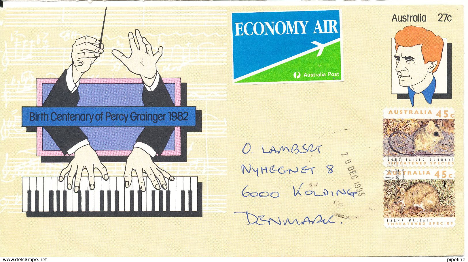 Australia Aerogramme Uprated And Sent To Denmark 20-12-1993 - Aerograms