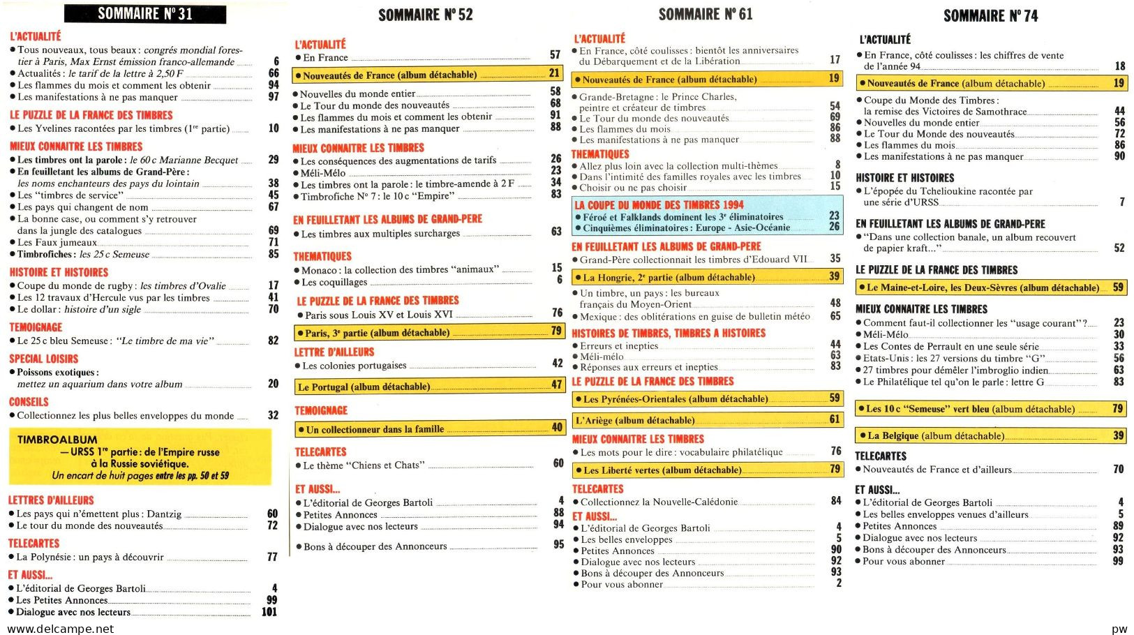 REVUE TIMBROLOISIRS Année 1991/1995 N° 31, 52, 61 Et 74, Septembre 91, Juillet 93, Mai 94, Juillet 95 - Français (àpd. 1941)