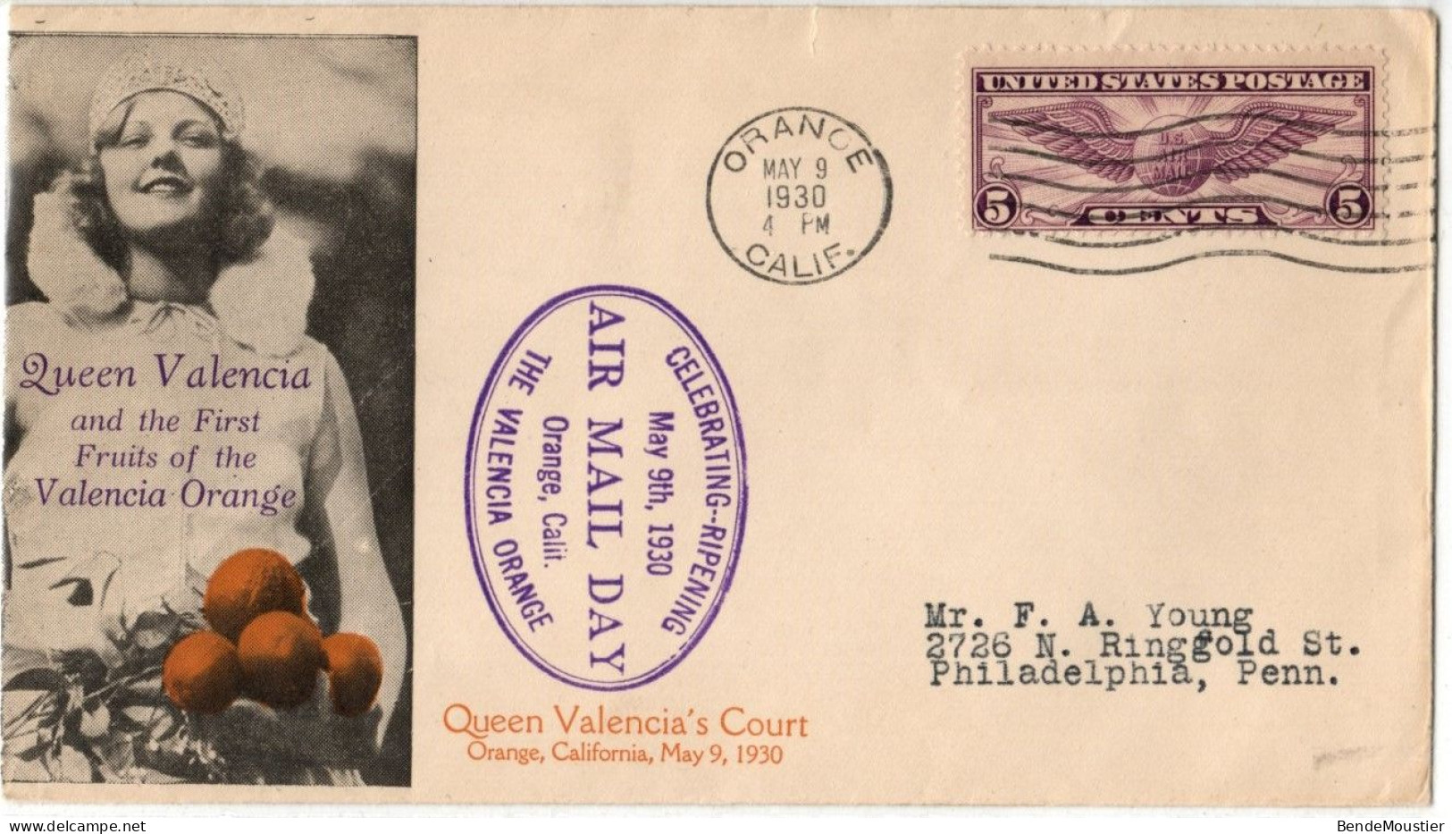 (N74) USA SCOTT # C 12 - Queen Valencia Orange - Air Mail Day - Orange Calif. To Philadelphia Penn. 1930 - 1c. 1918-1940 Lettres