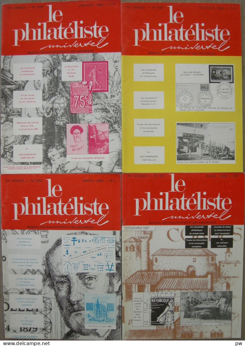 REVUE LE PHILATELISTE UNIVERSEL Année 1980 N° 948 à 951 Janvier à Avril - Français (àpd. 1941)