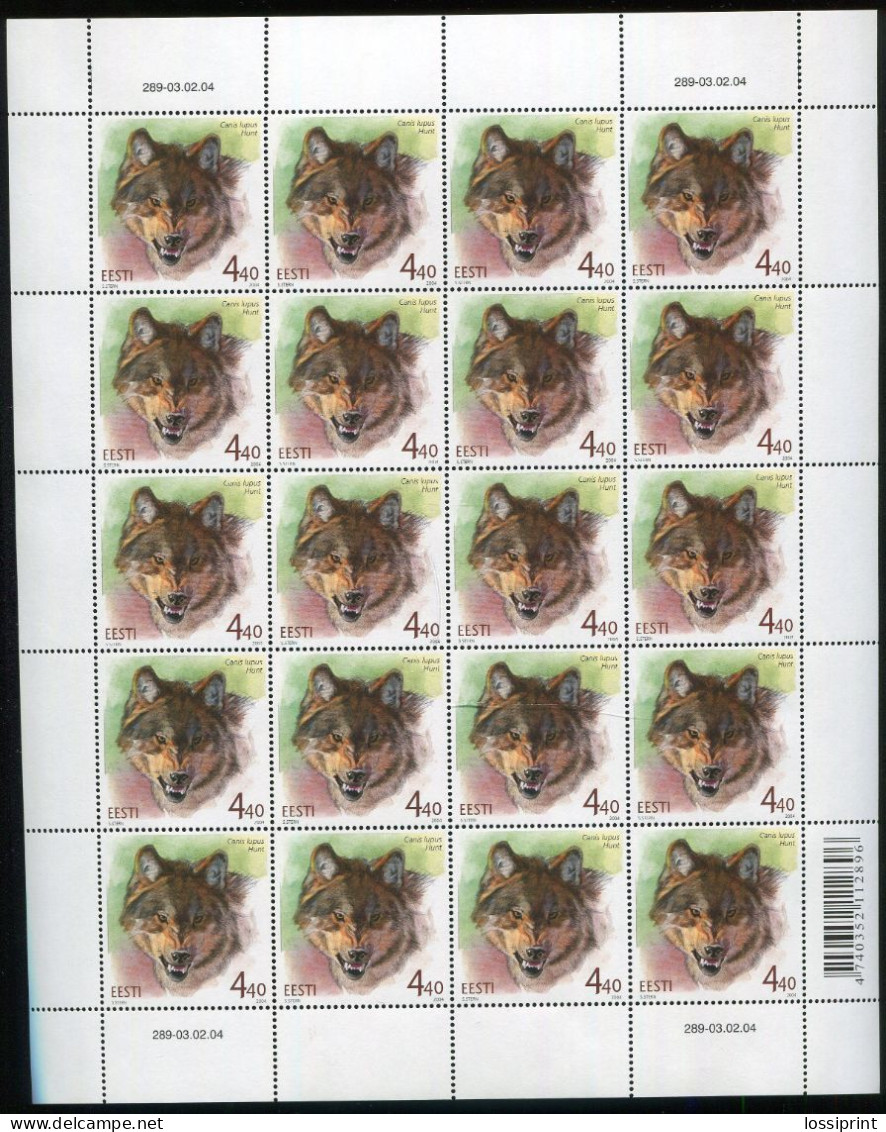 Estonia:Unused Sheet Wolf, Canis Lupus, 2004, MNH - Estonie