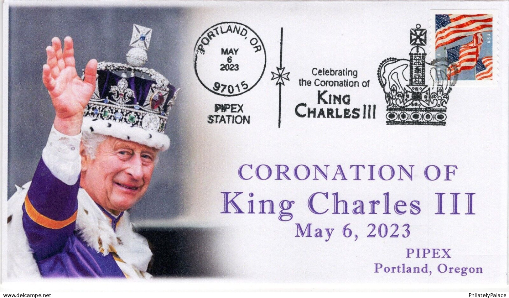 USA 2023 PIPEX,Coronation Of King Charles,Crown,British Throne, Commonwealth Realms, FDC Cover (**) - Brieven En Documenten