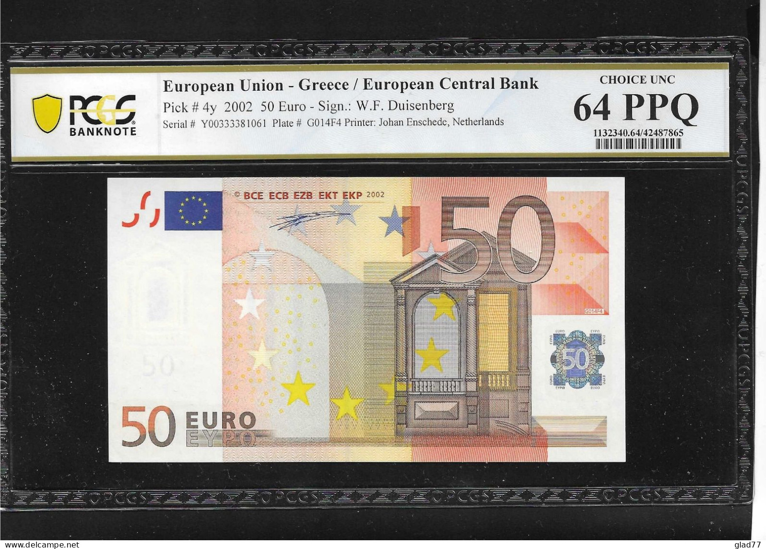 GREECE 50 EURO  Duisenberg  Signature! PCGS 64PPQ Choice UNC "Y" Printer G014F4 Extremely Rare!! - 50 Euro