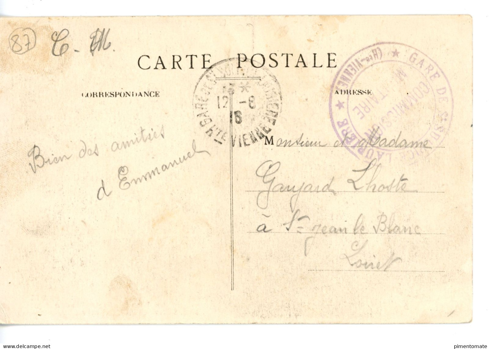 SAINT SULPICE LAURIERE VUE GENERALE 1916 CACHET GARE DE SAINT SULPICE COMMISSION MILITAIRE - Saint Sulpice Les Feuilles