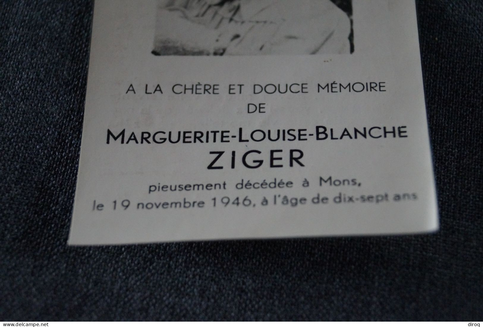 Ziger Margueritte-Louise-Blanche,Mons 1946 ,décédée à 17 Ans - Overlijden