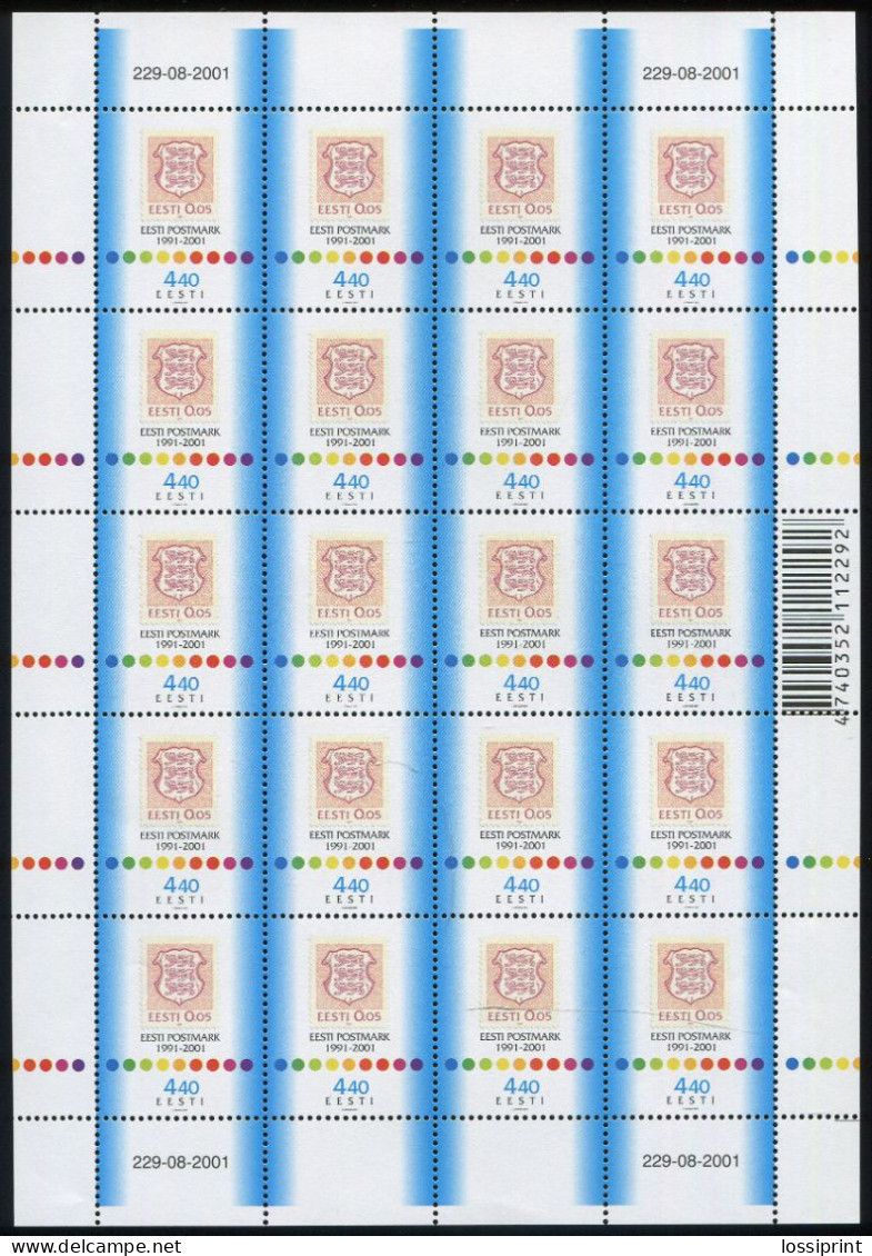 Estonia:Unused Sheet Estonian Postal Stamp 1991-2001, 2001, MNH - Estonie