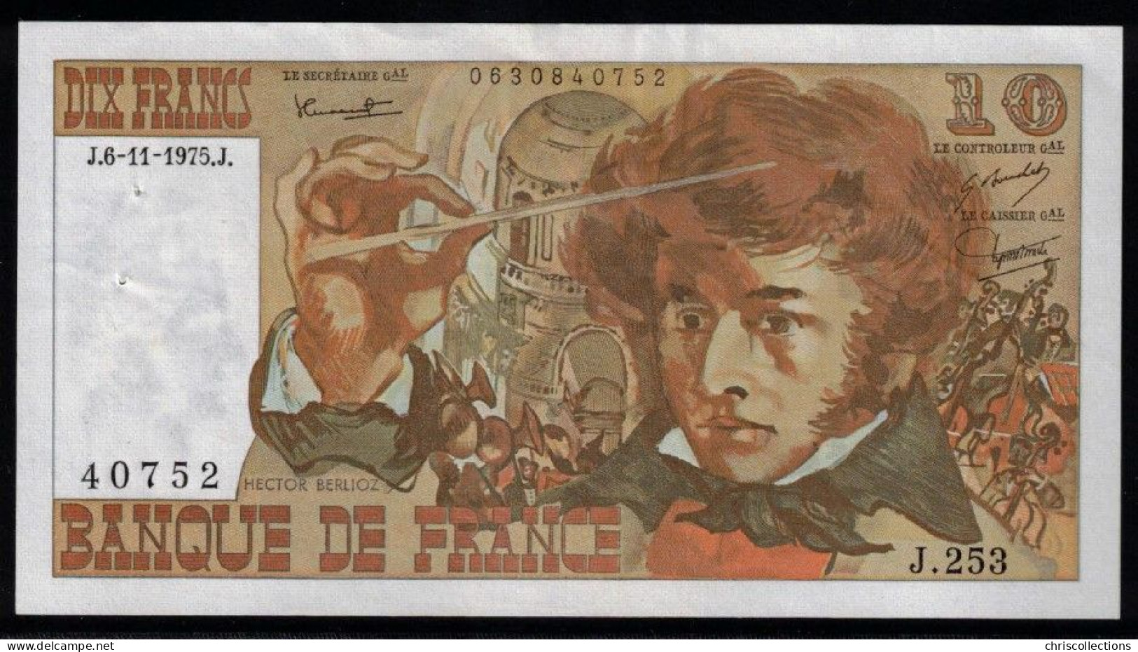 FRANCE -  10 Francs BERLIOZ - 6/11/1975 - J.253 - N° De Billet : 40752 - F : 63/14 - TTB+ - 10 F 1972-1978 ''Berlioz''