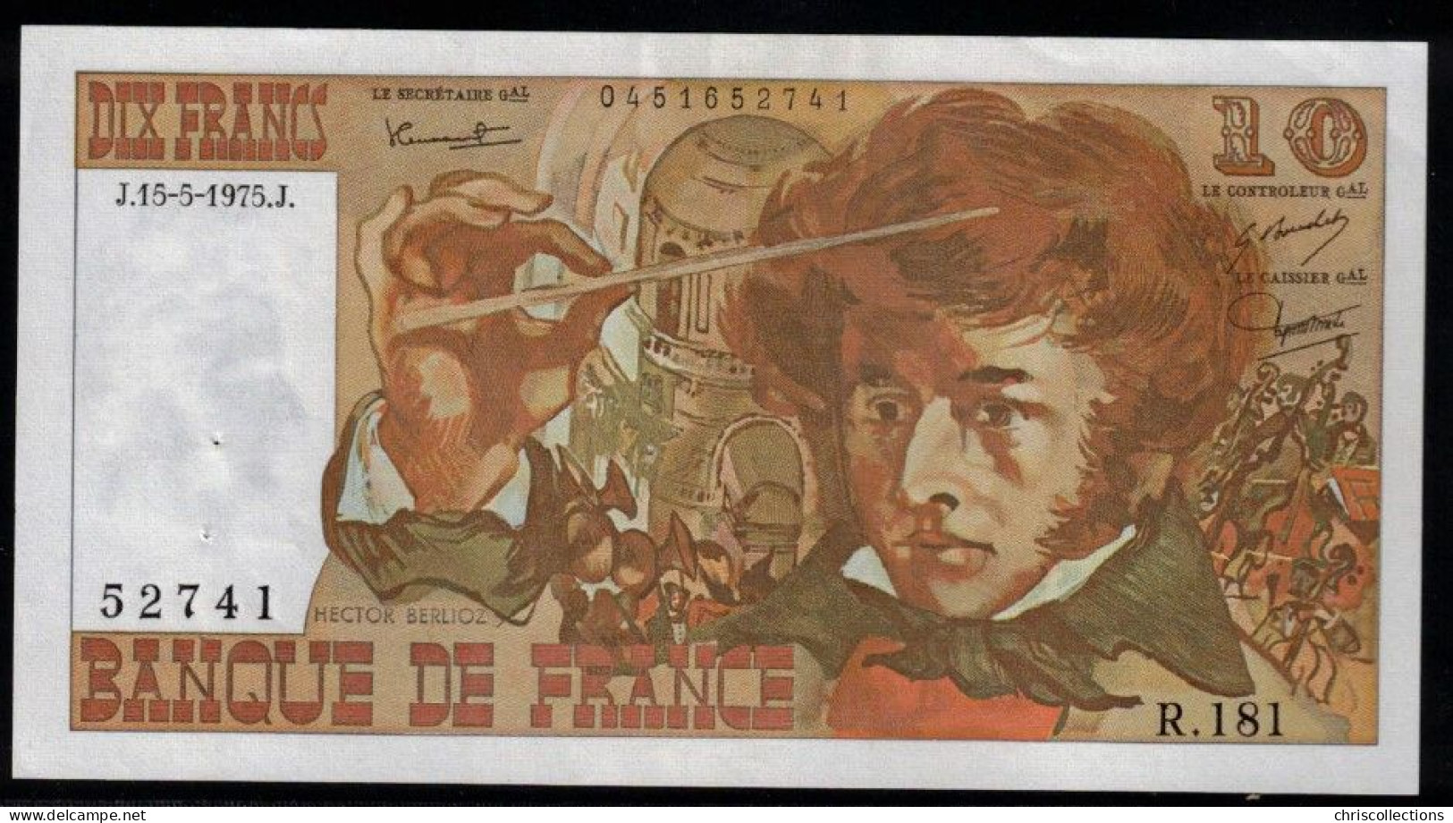 FRANCE -  10 Francs BERLIOZ - 15/5/1975 - R.181 - N° De Billet : 52741 - F : 63/10 - TTB+ - 10 F 1972-1978 ''Berlioz''