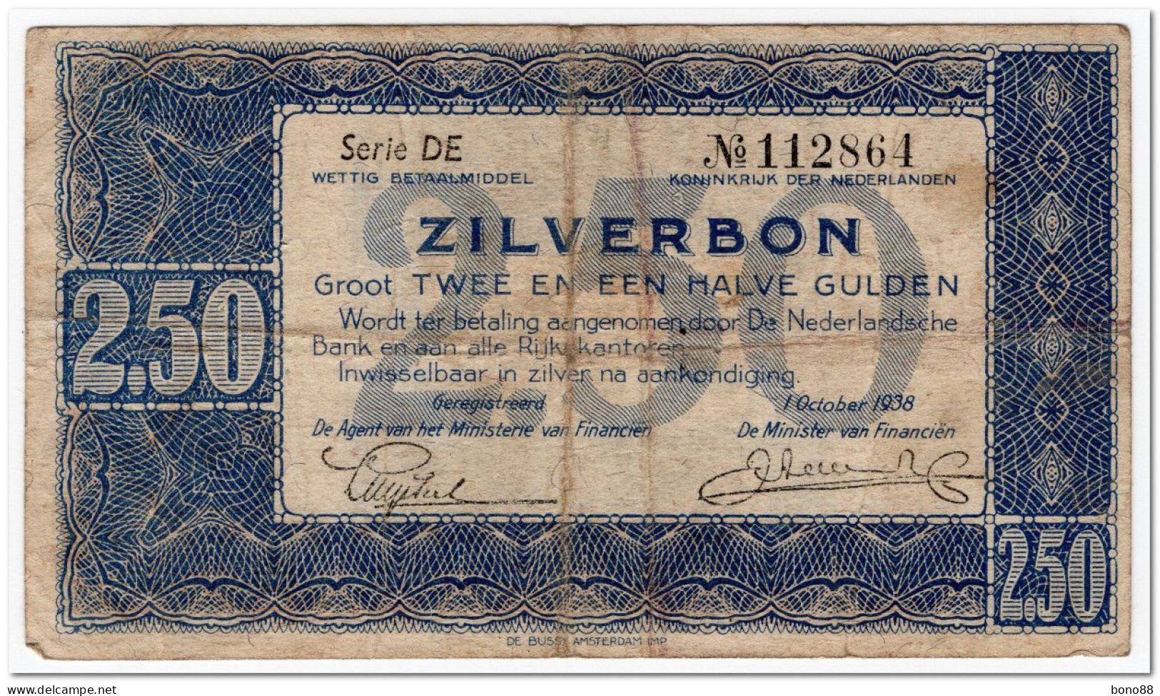 NETHERLANDS,2 1/2 GULDEN,1938,P.62,FINE,FEW PIN HOLES - 10  Florín Holandés (gulden)