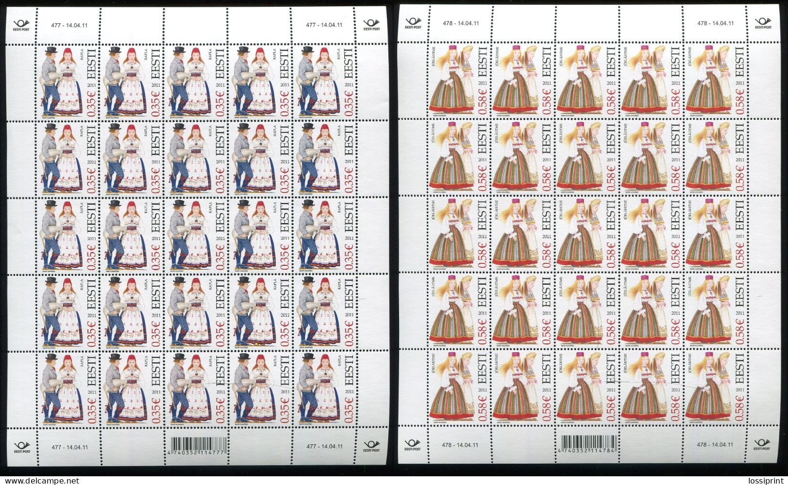 Estonia:Unused Sheets National Costumes, Rapla And Jõelähtme, 2011, MNH - Estonie