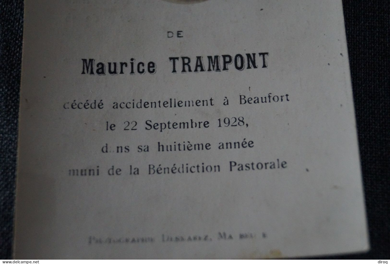 Maurice Trampont Décédé Accidentellement à Beaufort En 1928 à L'àge De 8 Ans - Décès