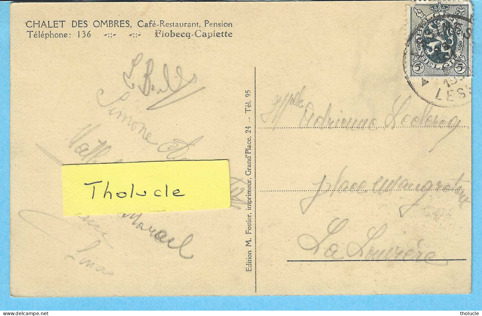 Flobecq-Caplette-Vloesberg-1931-Chalet Des Ombres-Café, Restaurant, Pension-Animée-Edit.M.Fostier, Imprimeur, Flobecq - Vloesberg