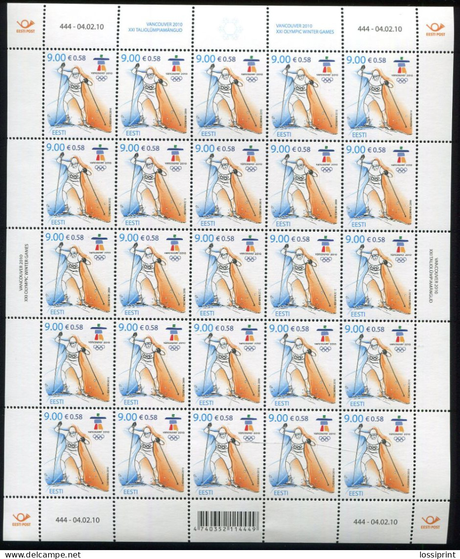 Estonia:Unused Sheet Vancouver Olympic Games 2010, MNH - Estonie