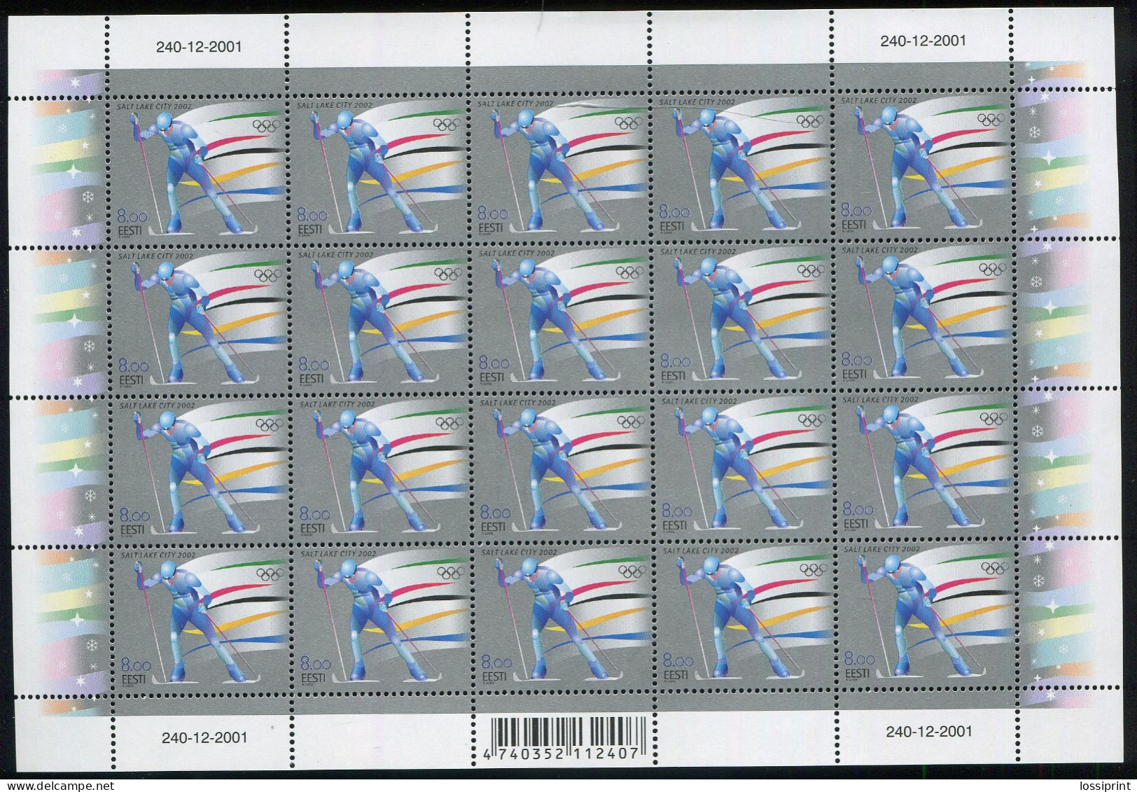 Estonia:Unused Sheet Salt Lake City Olympic Games 2002, MNH - Estonie