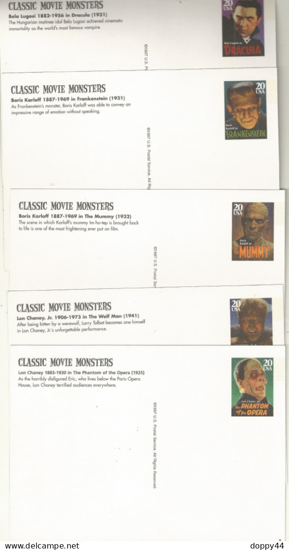 USA  5 CARTES PRE TIMBREES SERIE CLASSIC MOVIE MONSTERS 1997 - 1981-00