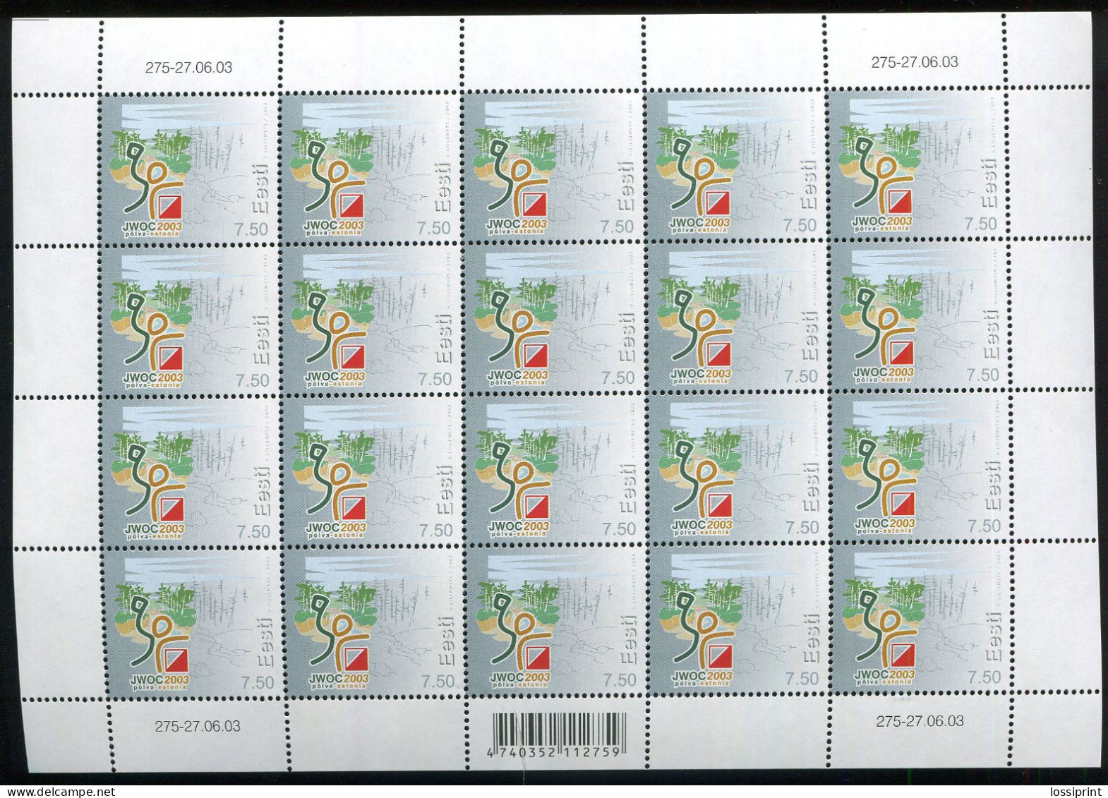 Estonia:Unused Sheet JWOC 2003, Junior Orientation, 2003, MNH - Estonie